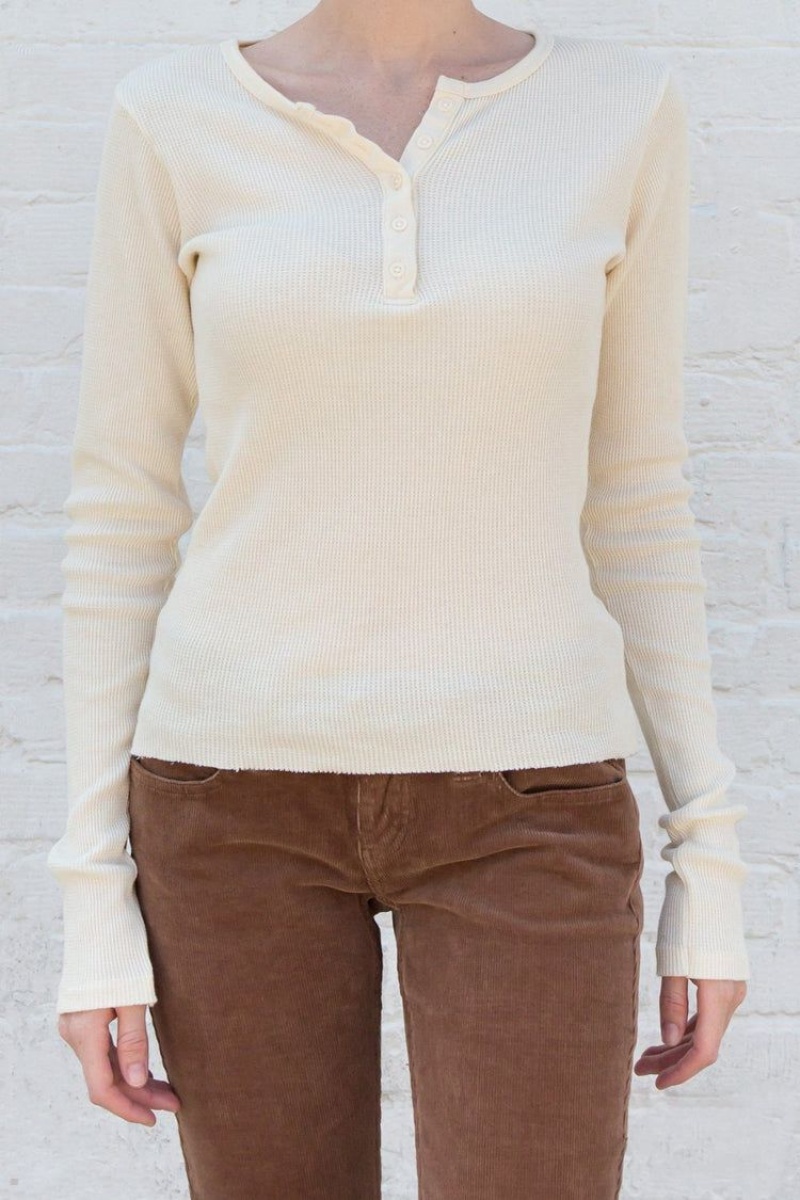 Hauts Brandy Melville Ahern Thermal Long Sleeve Blanche | BWJ-57691997